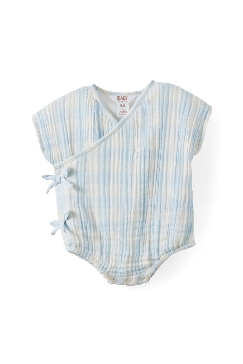 Organic Woven Cross Over Tie Bubbysuit, Main, color, Blue Whisper Gingham