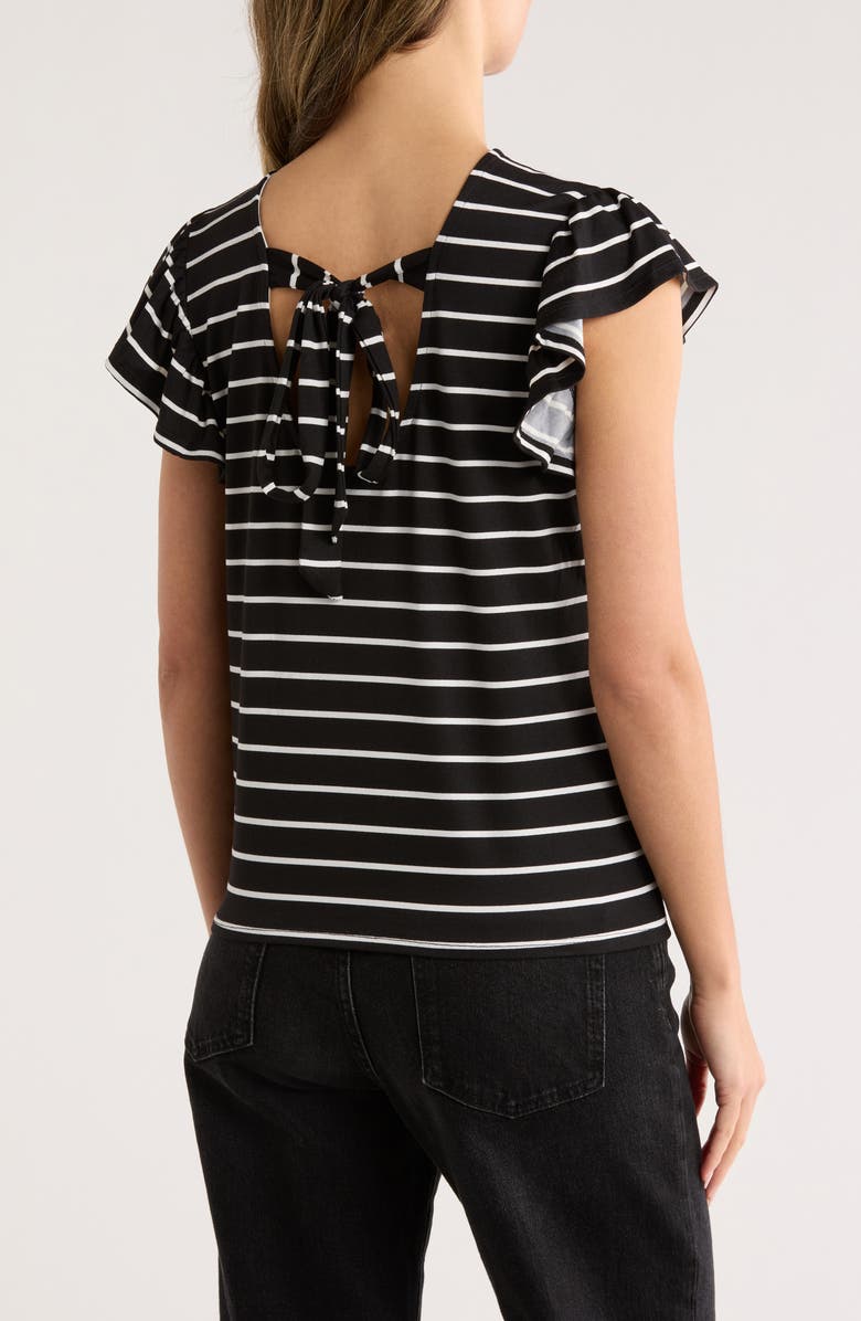 Bobeau Ruffle Sleeve Top, Alternate, color, Black/ Ivory