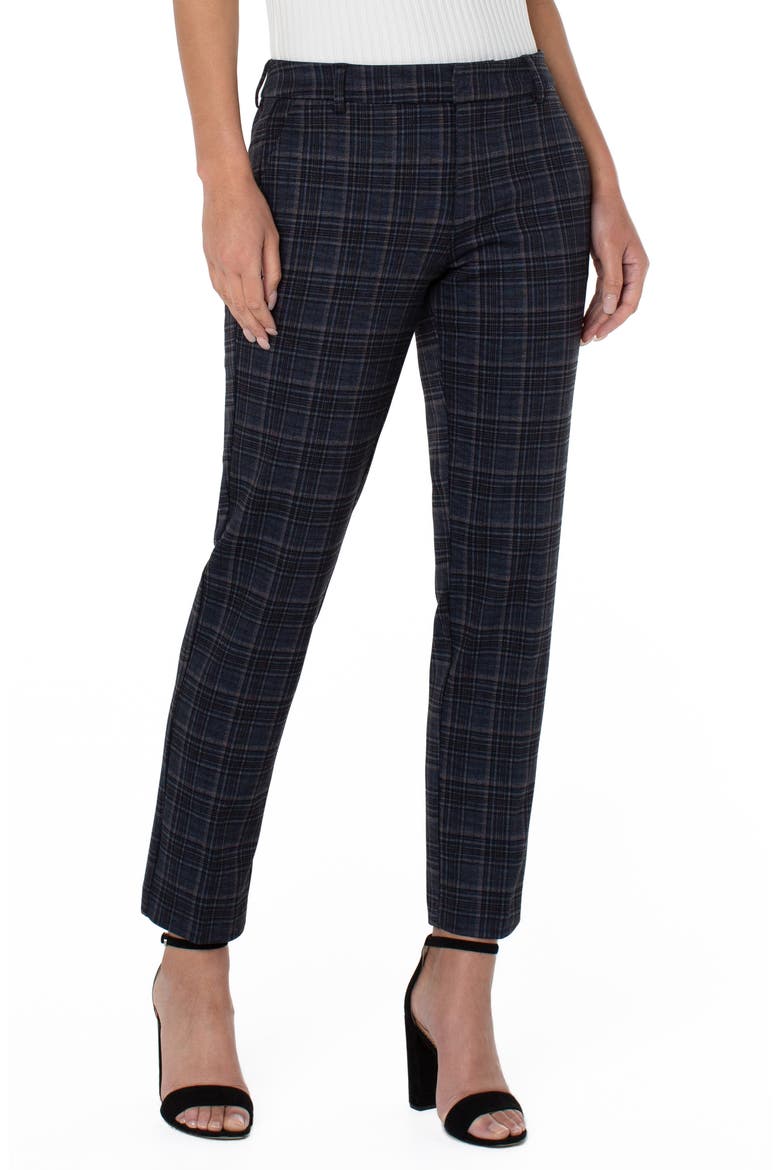 Kelsey Tartan Ponte Ankle Trousers, Alternate, color, NVY/ GRY TARTAN