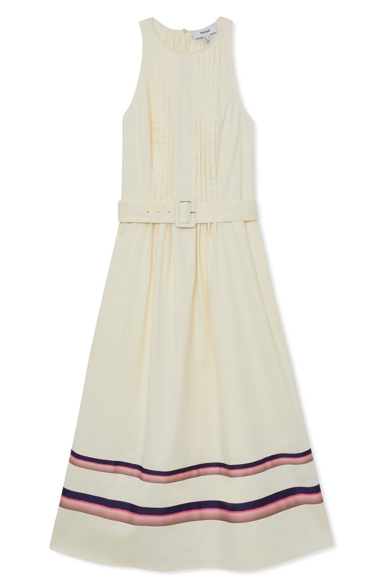 Sara Pleat Belted A-Line Dress, Alternate, color, CREAM
