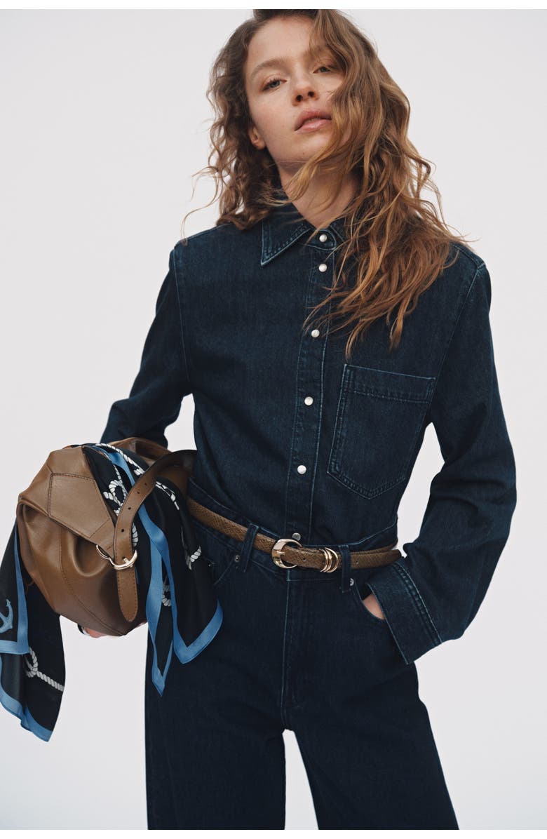 H&M Shoulder-pad Denim Shirt, Alternate, color, Denim Blue