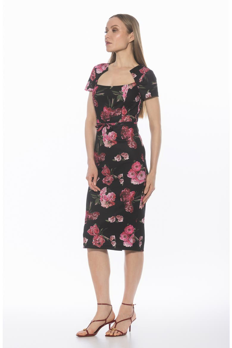 Alma Sheath Midi Dress, Alternate, color, BLACK FLORAL