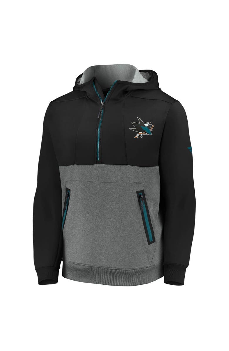 FANATICS Men's Fanatics Branded Black/Heathered Gray San Jose Sharks Authentic Pro Travel & Training Tech Half-Zip Hoodie, Alternate, color, Black