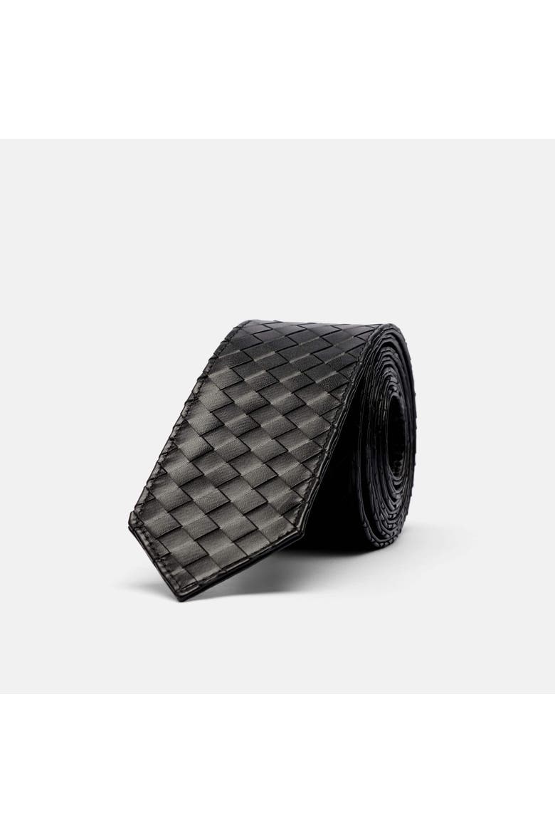 Woven Calfskin Leather Tie, Alternate, color, Black