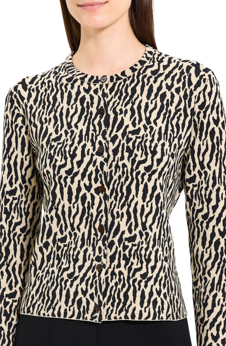 Theory Bristol Abstract Animal Jacquard Cotton Blend Cardigan, Alternate, color, 