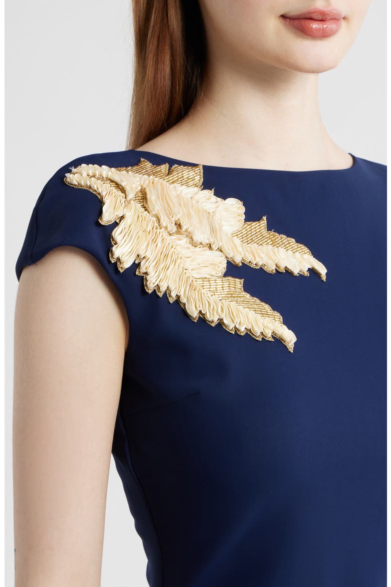 Metallic Feather Detail Cocktail Sheath Dress, Alternate, color, BLUE NOTTE