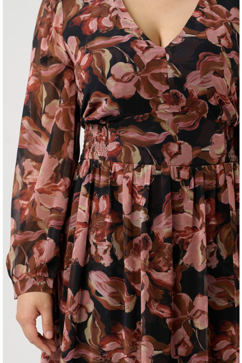 Natalia Floral Long Sleeve Midi Dress, Alternate, color, CHOCOLATE/ BLUSH