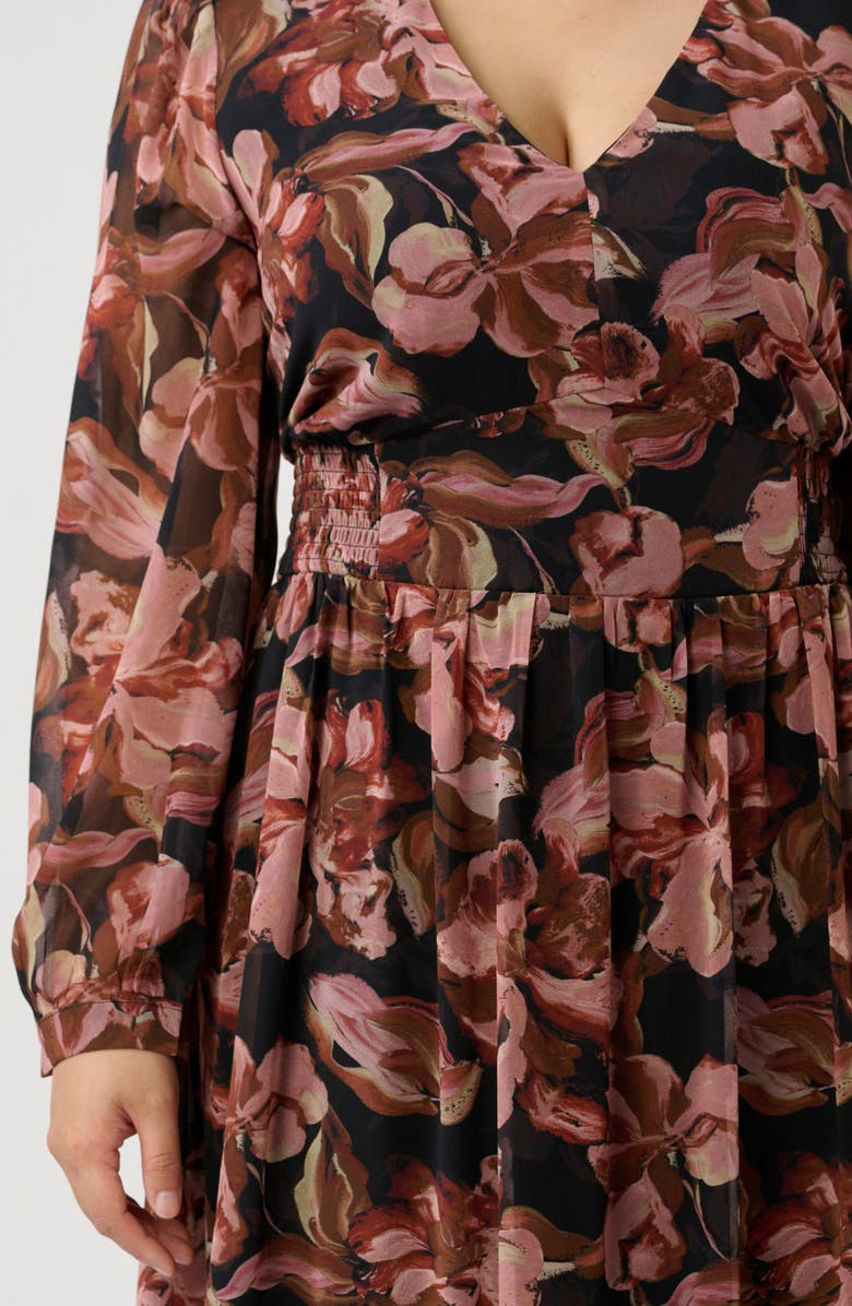 Estelle Natalia Floral Long Sleeve Midi Dress, Alternate, color, Chocolate/ Blush