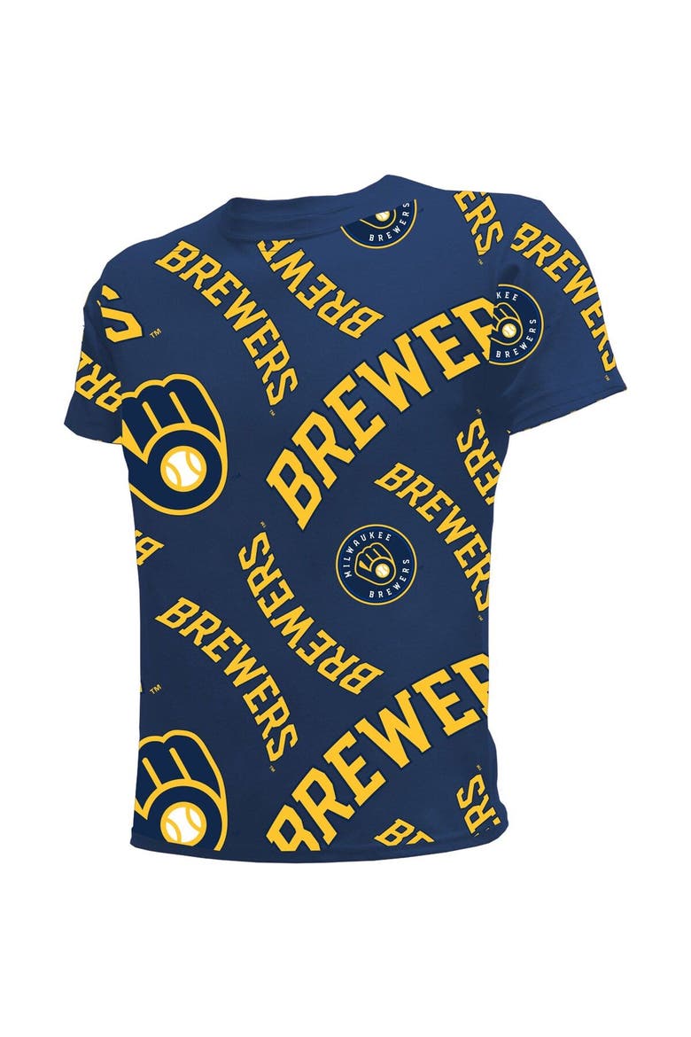 Youth Stitches Navy Milwaukee Brewers Allover Team T-Shirt, Alternate, color, Navy