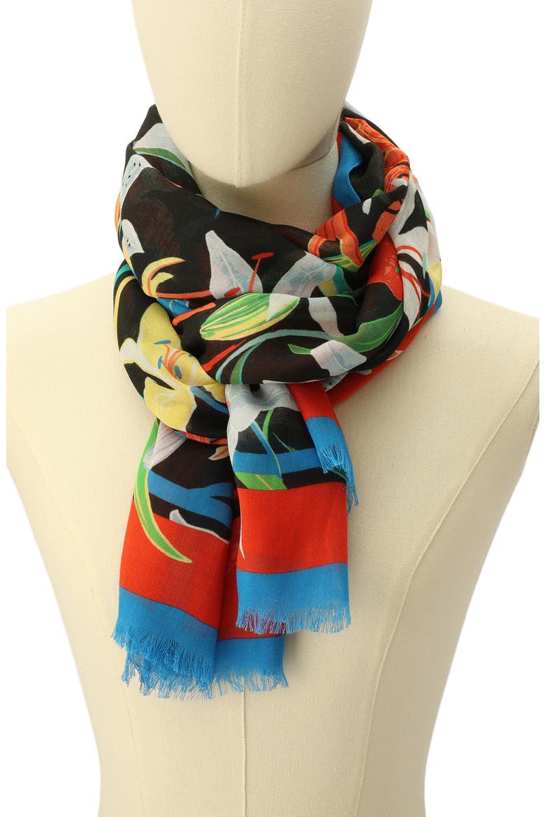 summer lilies oblong scarf, Alternate, color, MULTI
