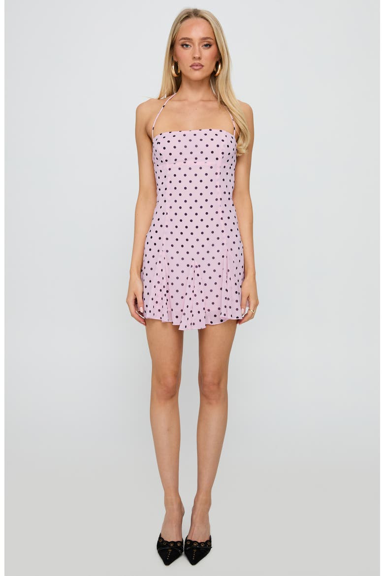 Delamere Polka Dot Halter Minidress, Alternate, color, PINK / BLACK POLKA