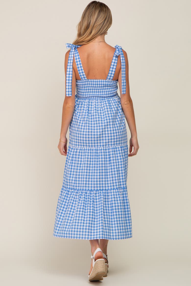 Checkered Sleeveless Tiered Maxi Dress, Alternate, color, Blue