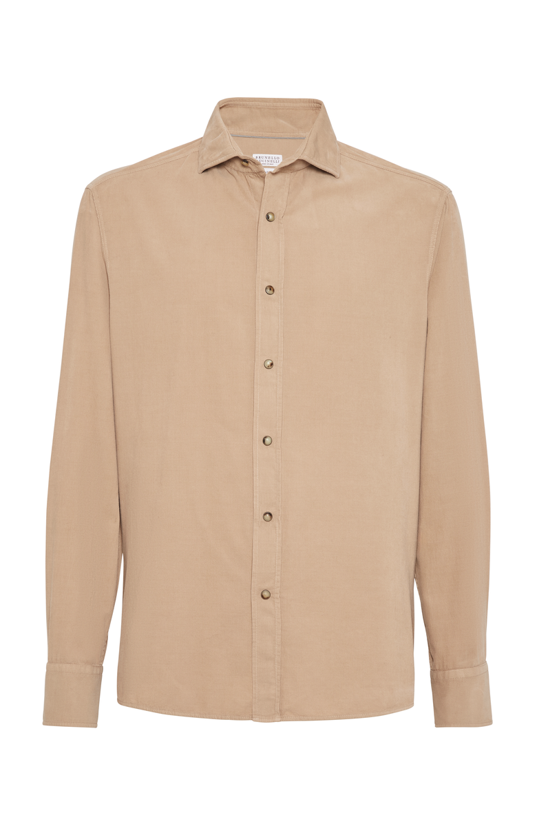 Brunello Cucinelli Garment-dyed narrow wale corduroy shirt with snap buttons, Main, color, 