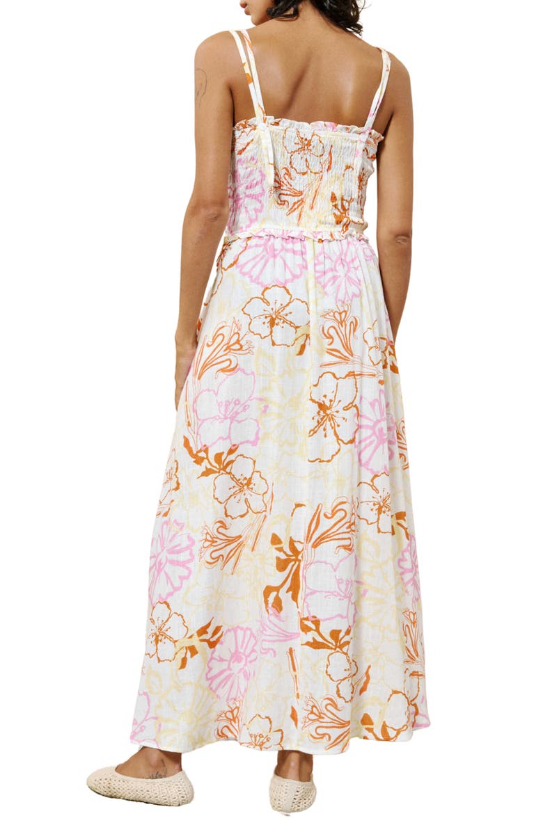 FRNCH Chance Ruffle Smocked Bodice Maxi Sundress, Alternate, color, Floraison