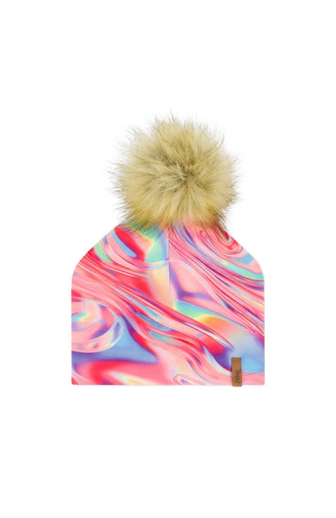 Girl's Knit Hat Pink And Air Blue Marble