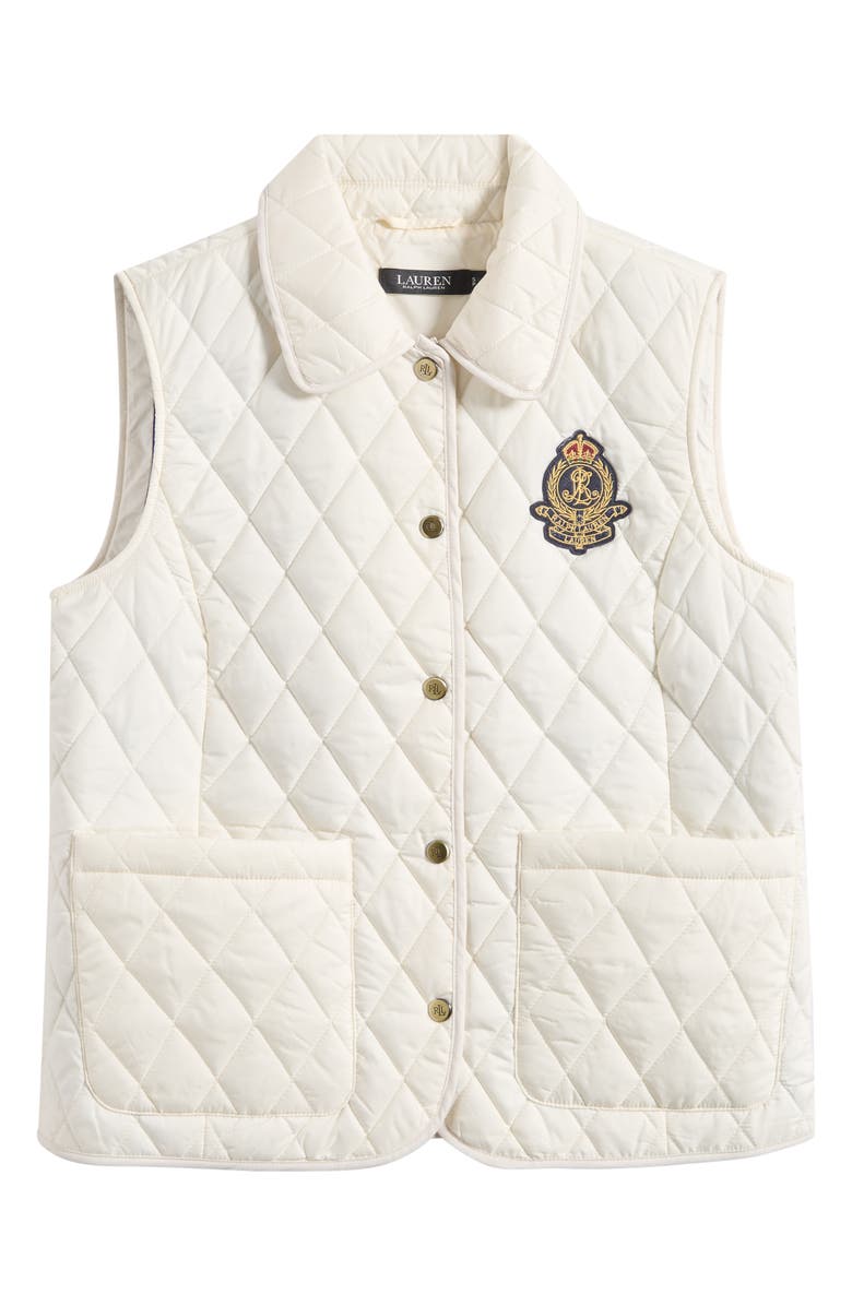 Lauren Ralph Lauren Crested Quilted Vest, Alternate, color, Cream