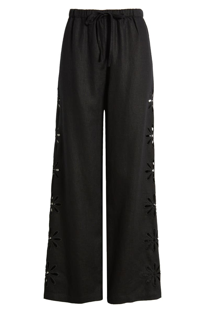 Rails Emmie Linen Drawstring Pants, Alternate, color, Black Eyelet