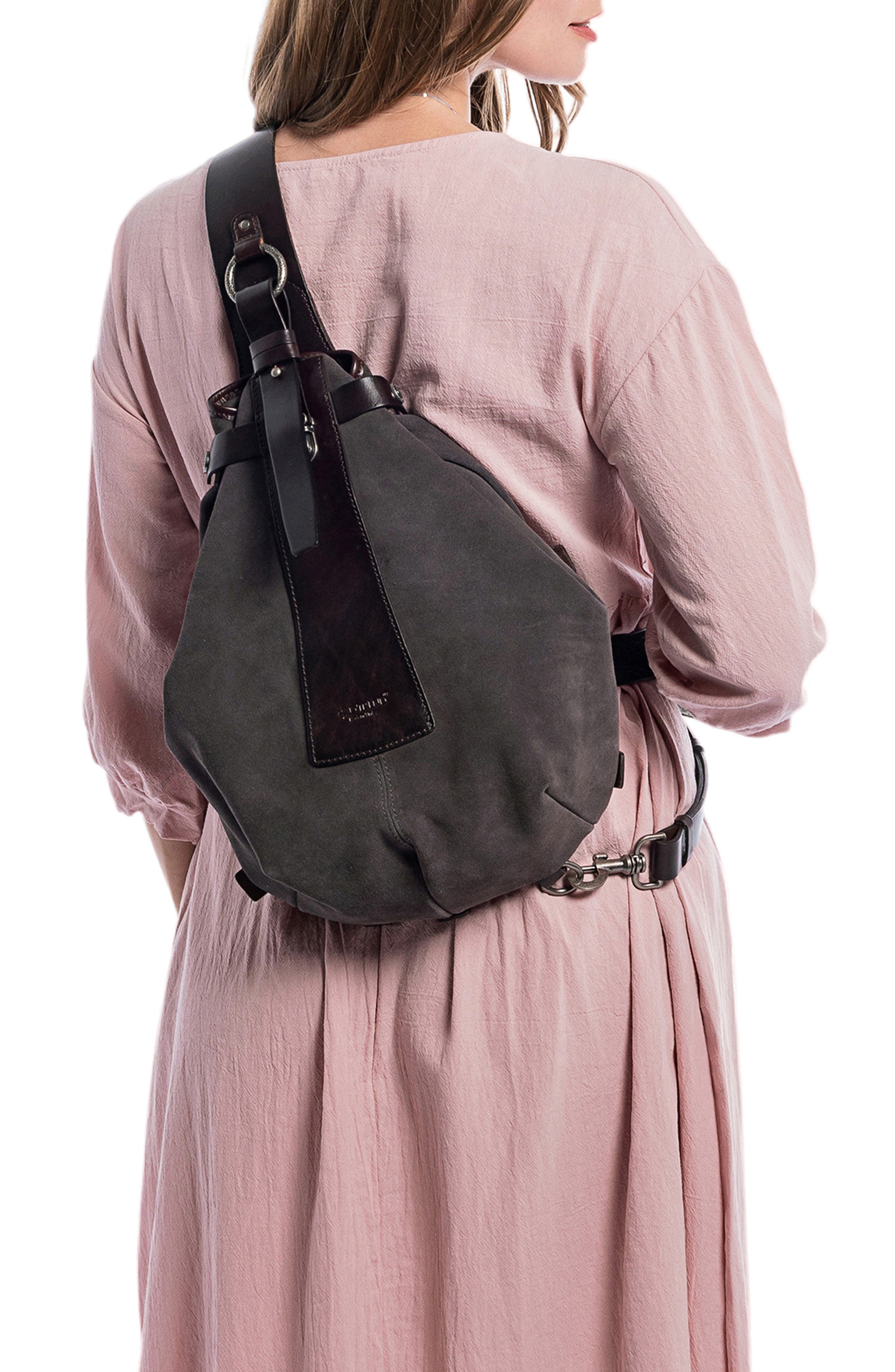 OLD TREND Daisy Leather Trim Sling Bag, Alternate, color, Grey