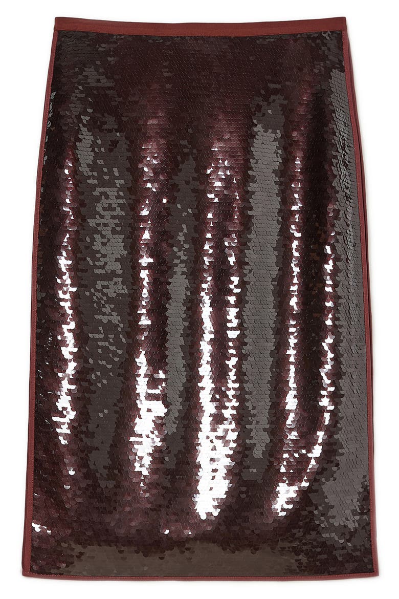 Jersey Sequin Midi Skirt, Alternate, color, BRICK RED