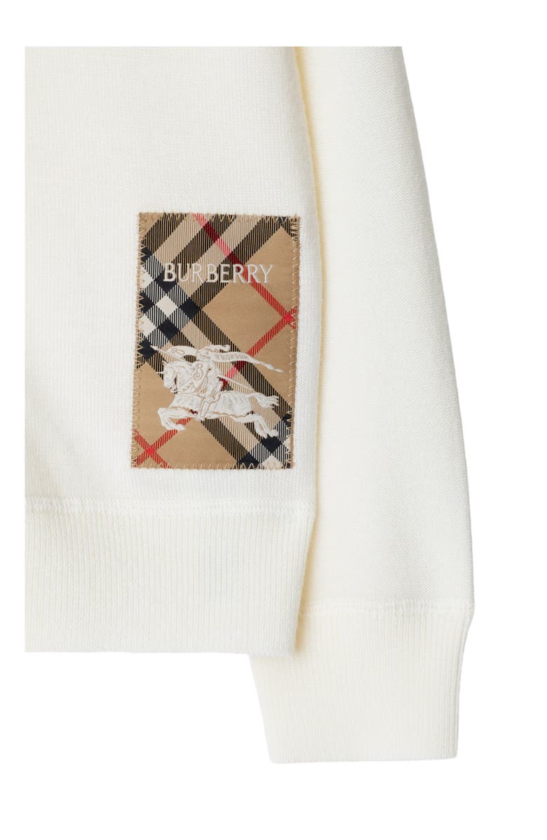 Burberry Check Label Wool Cardigan, Alternate, color, Ivory