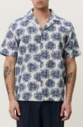 Les Deux Dahlia Floral Jacquard Cotton & Linen Blend Camp Shirt