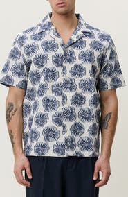 Les Deux Dahlia Floral Jacquard Cotton & Linen Blend Camp Shirt
