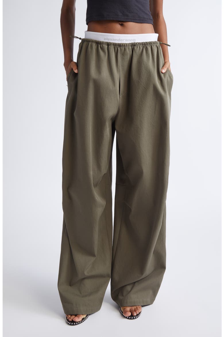 Logo Elastic Cotton Twill Wide Leg Pants, Main, color, ARMY GREEN