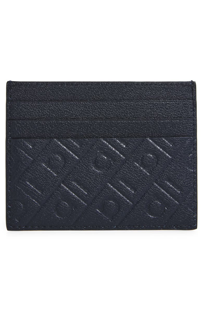 FERRAGAMO Gancio Embossed Leather Card Case, Alternate, color, Bluemarine