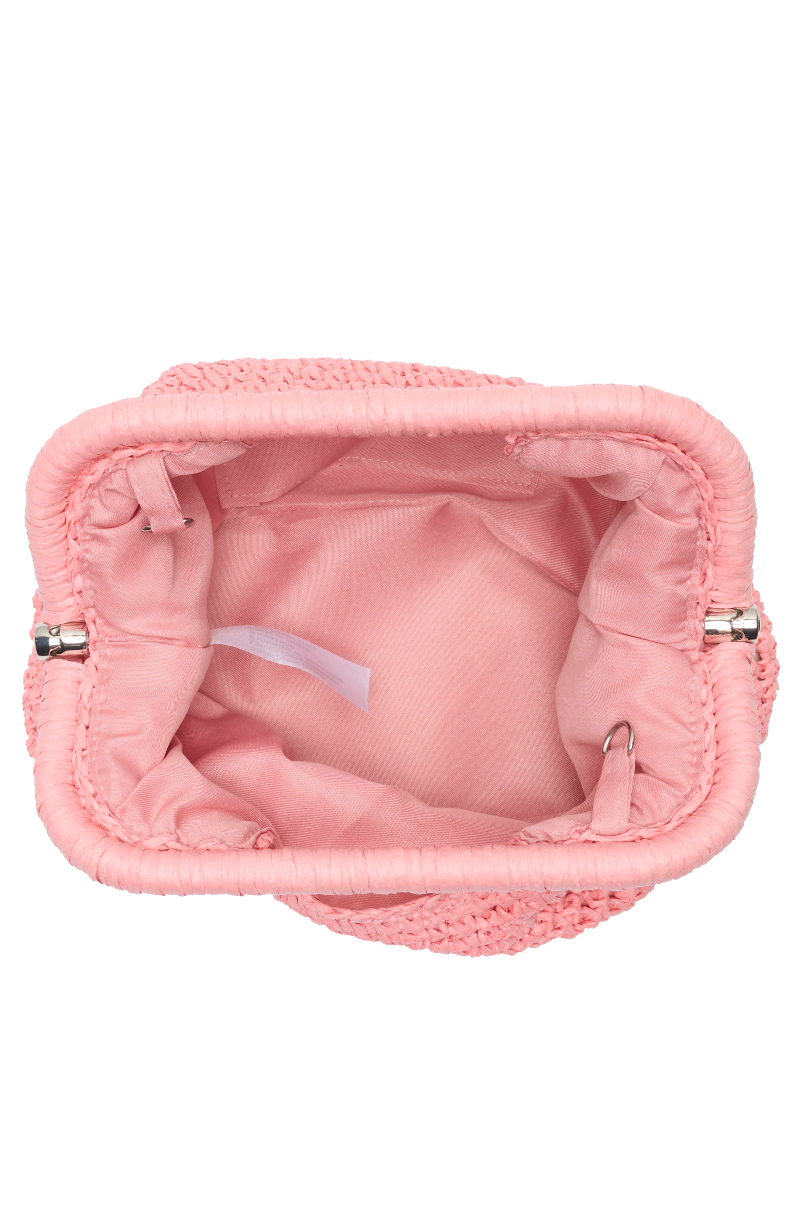 Straw Frame Clutch with Handle, Alternate, color, PEACH