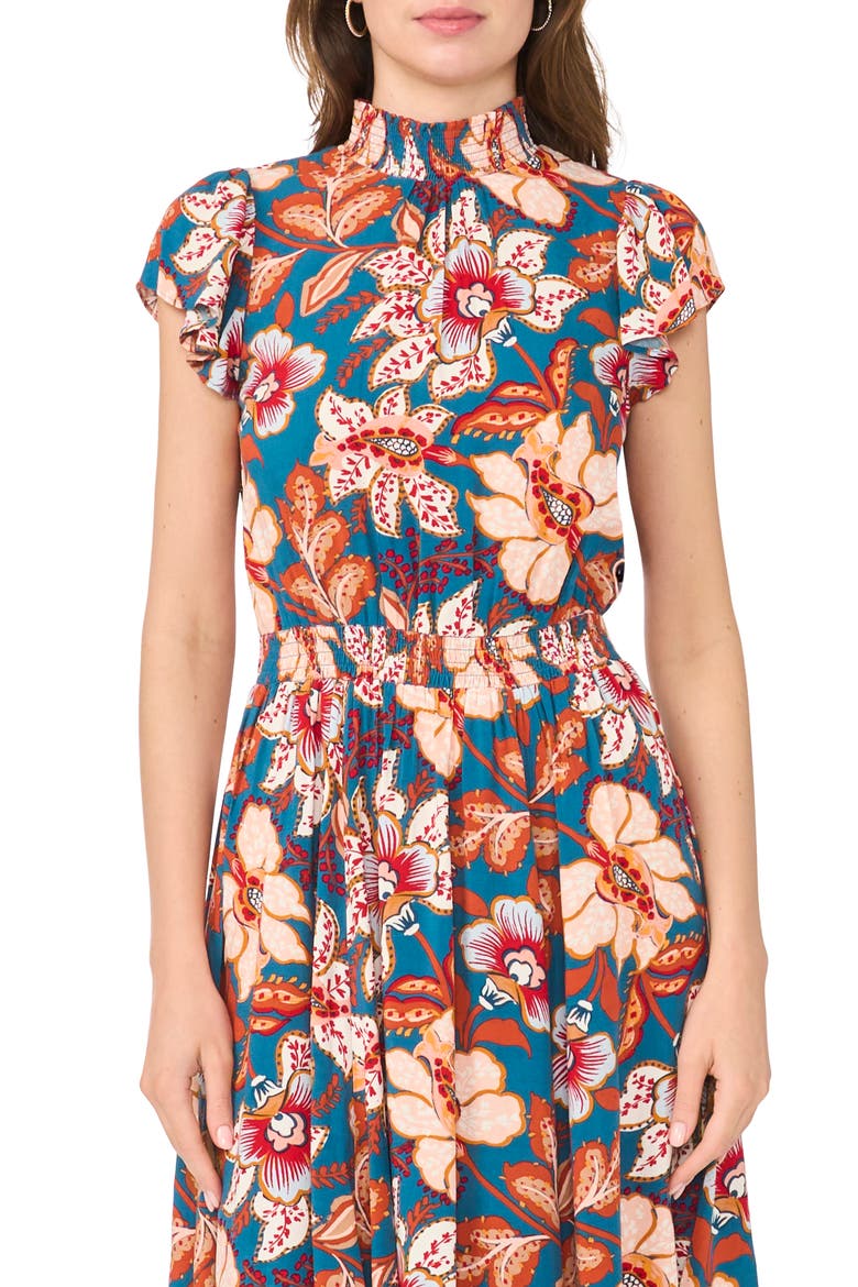 Smocked Waist Handkerchief Hem Midi Dress, Alternate, color, MALLARD BLUE