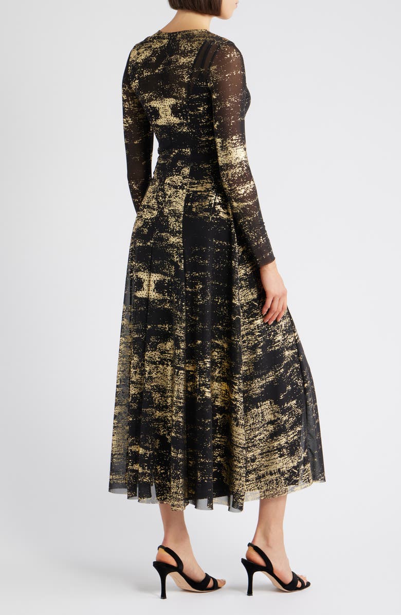 Ted Baker London Junhaa Long Sleeve Foiled Mesh Midi Dress, Alternate, color, 