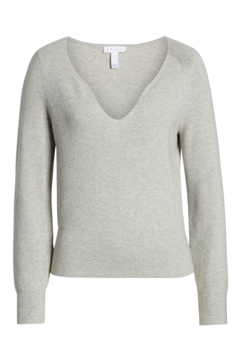 Shaped Neck Sweater, Alternate, color, GREY PEARL HEATHER