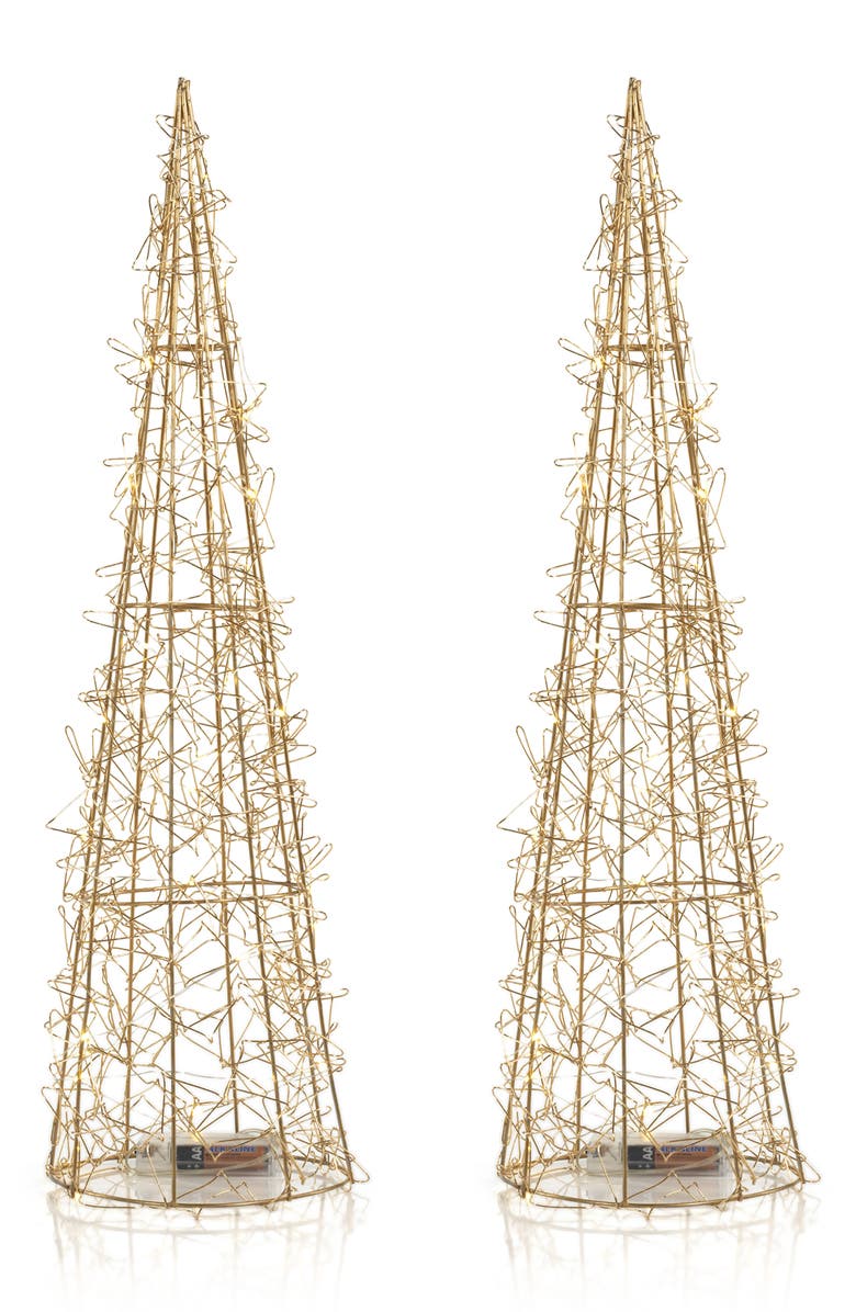 Zodax Set of 2 Holiday LED Wired Trees, Main, color, Gold