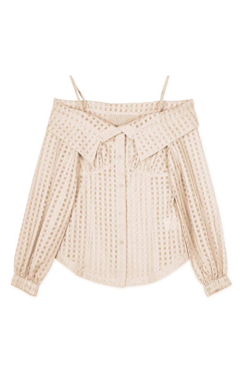 Simkhai Jonathan Simkhai Paulina Sheer Windowpane Cotton & Silk Blouse, Main, color, 