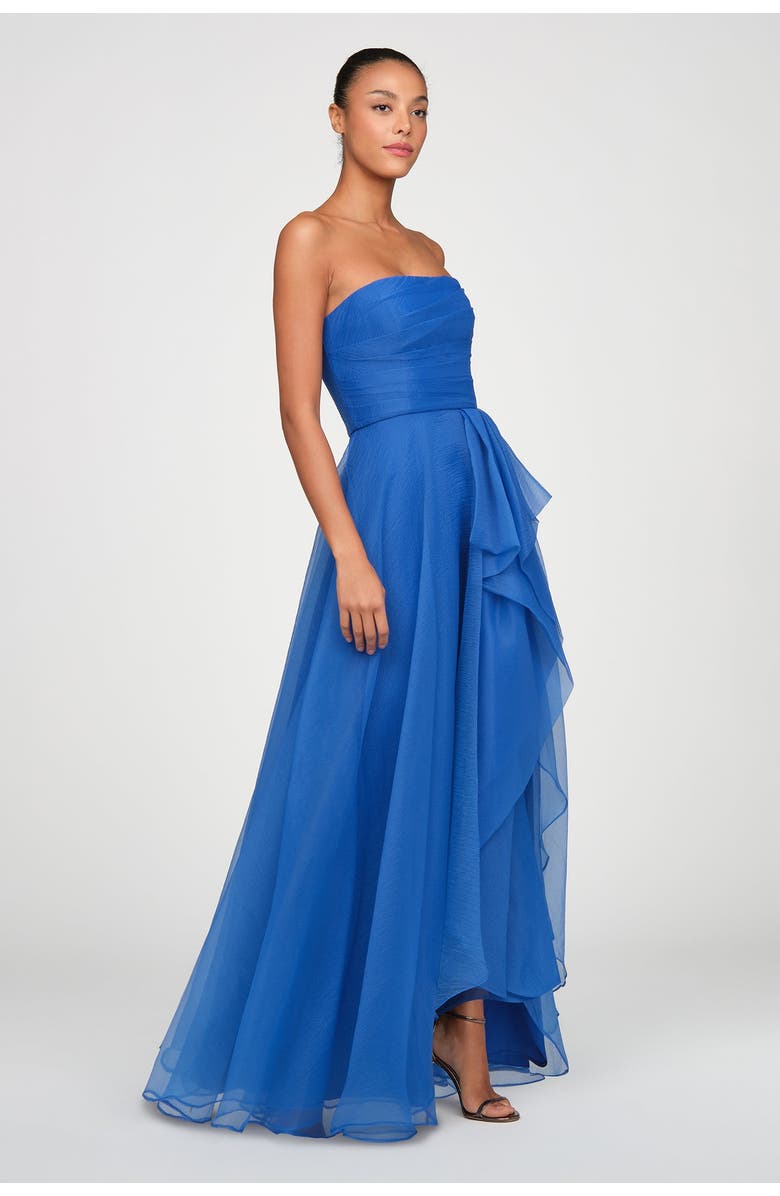Theia Teresa Strapless Draped Organza Gown, Alternate, color, Brilliant Blue