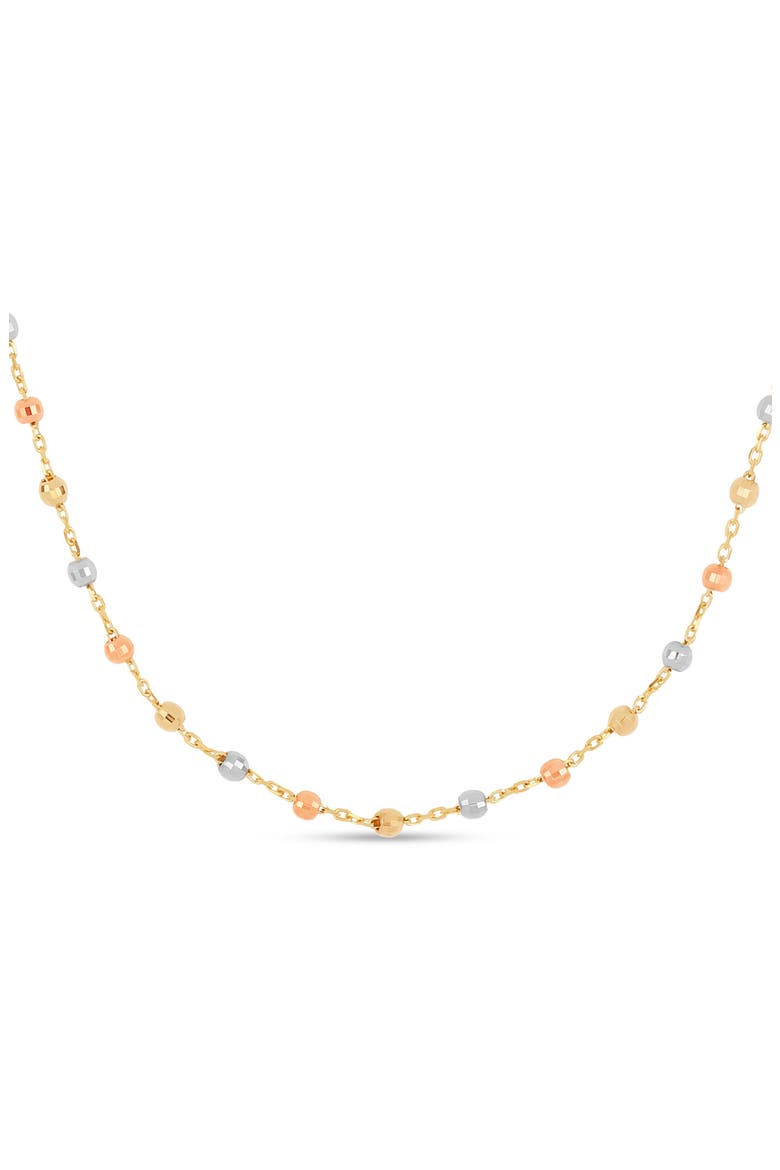 14K Gold Tri-Tone Beaded Station Chain Necklace, Alternate, color, 14K WHITE/ ROSE/ YELLOW GOLD