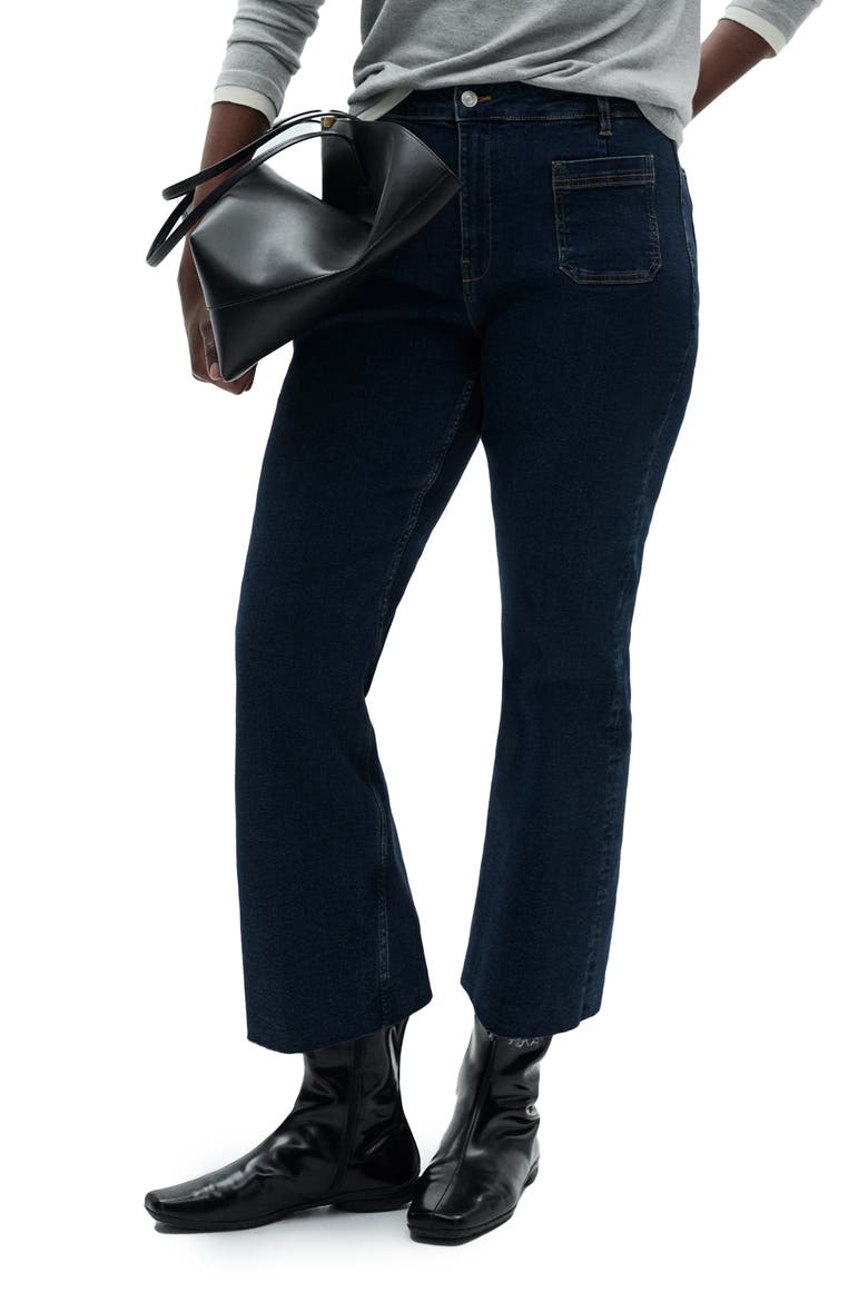 Alex Raw Hem Patch Pocket Crop Flare Jeans, Alternate, color, DARK BLUE