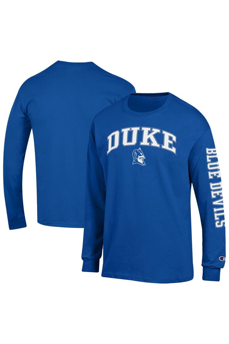 Men's Champion  Royal Duke Blue Devils Arch Over Logo 2-Hit Long Sleeve T-Shirt, Main, color, Royal