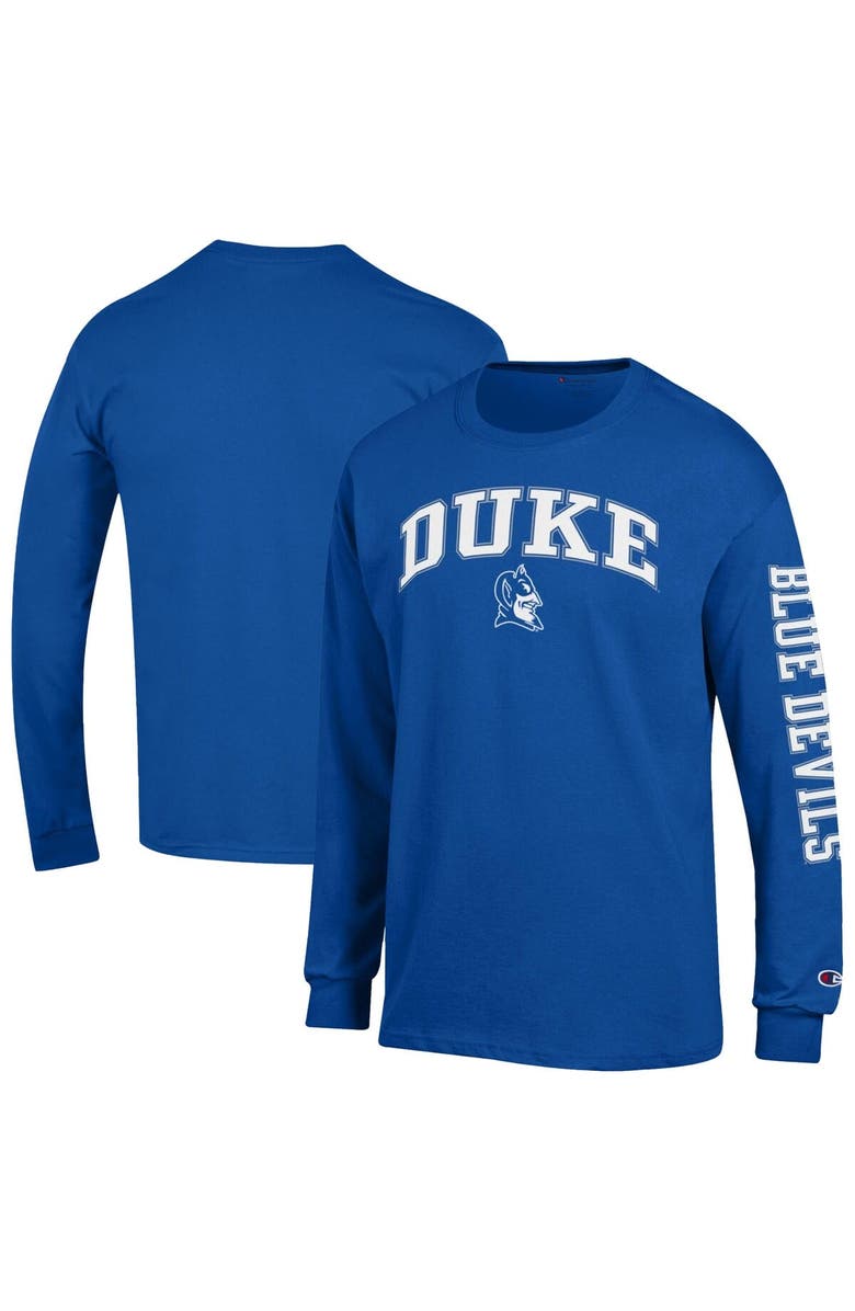 Champion Men's Champion  Royal Duke Blue Devils Arch Over Logo 2-Hit Long Sleeve T-Shirt, Main, color, Royal