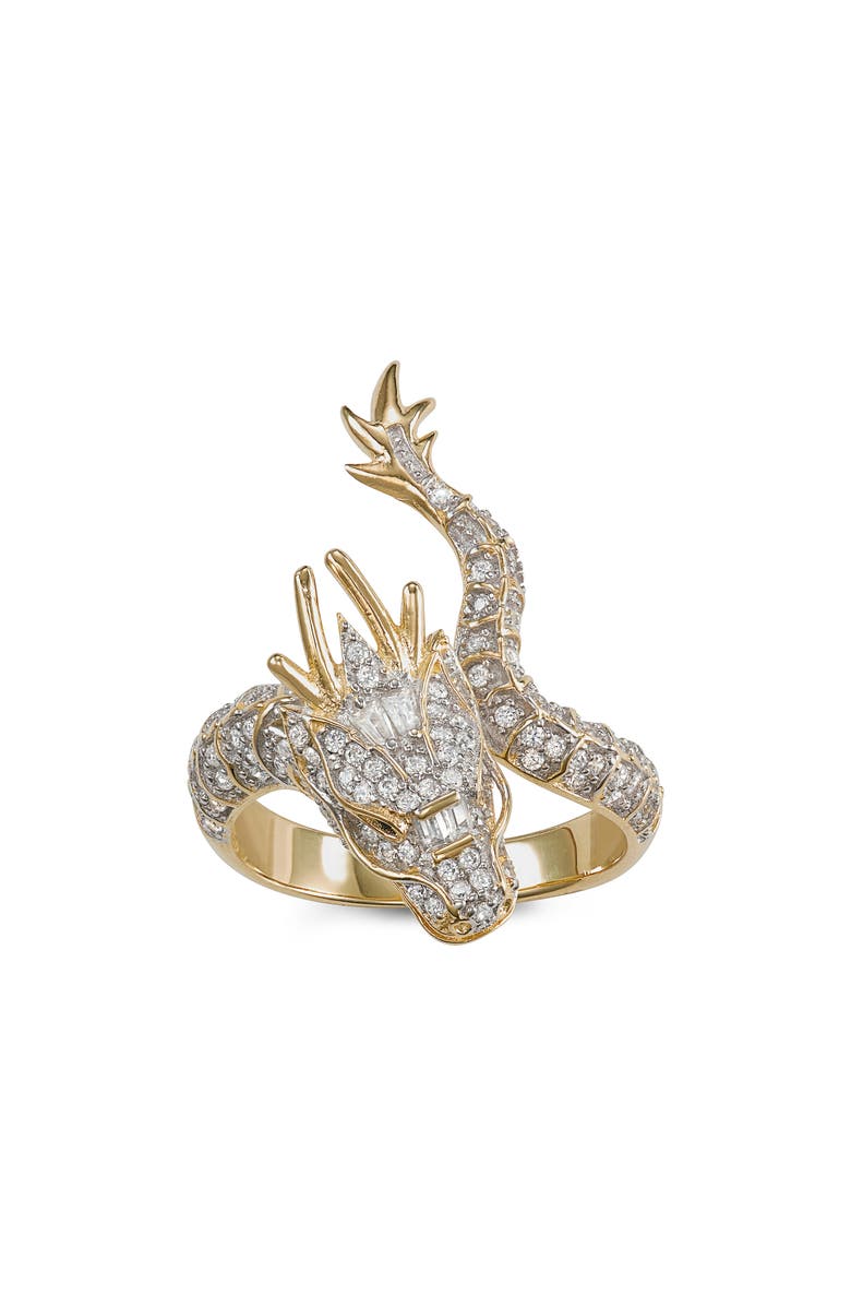 FZN 14K Gold Plate Sterling Silver CZ Dragon Ring, Main, color, Yellow