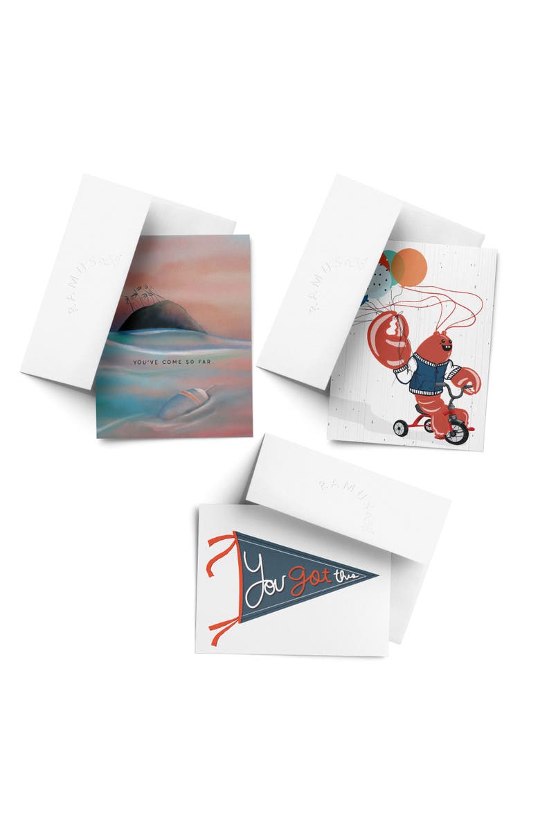 Ramus & Co Celebration/Graduation Assorted Greeting Card Pack (3ct) "Lobster, Pennant, Island", Main, color, Multi-Pack
