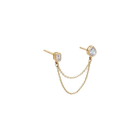 Lab Grown Diamond Pear/Emerald Cut Chain Drop Stud Earring 14K