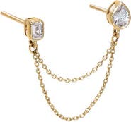 BY ADINA EDEN Lab Grown Diamond Pear/Emerald Cut Chain Drop Stud Earring 14K