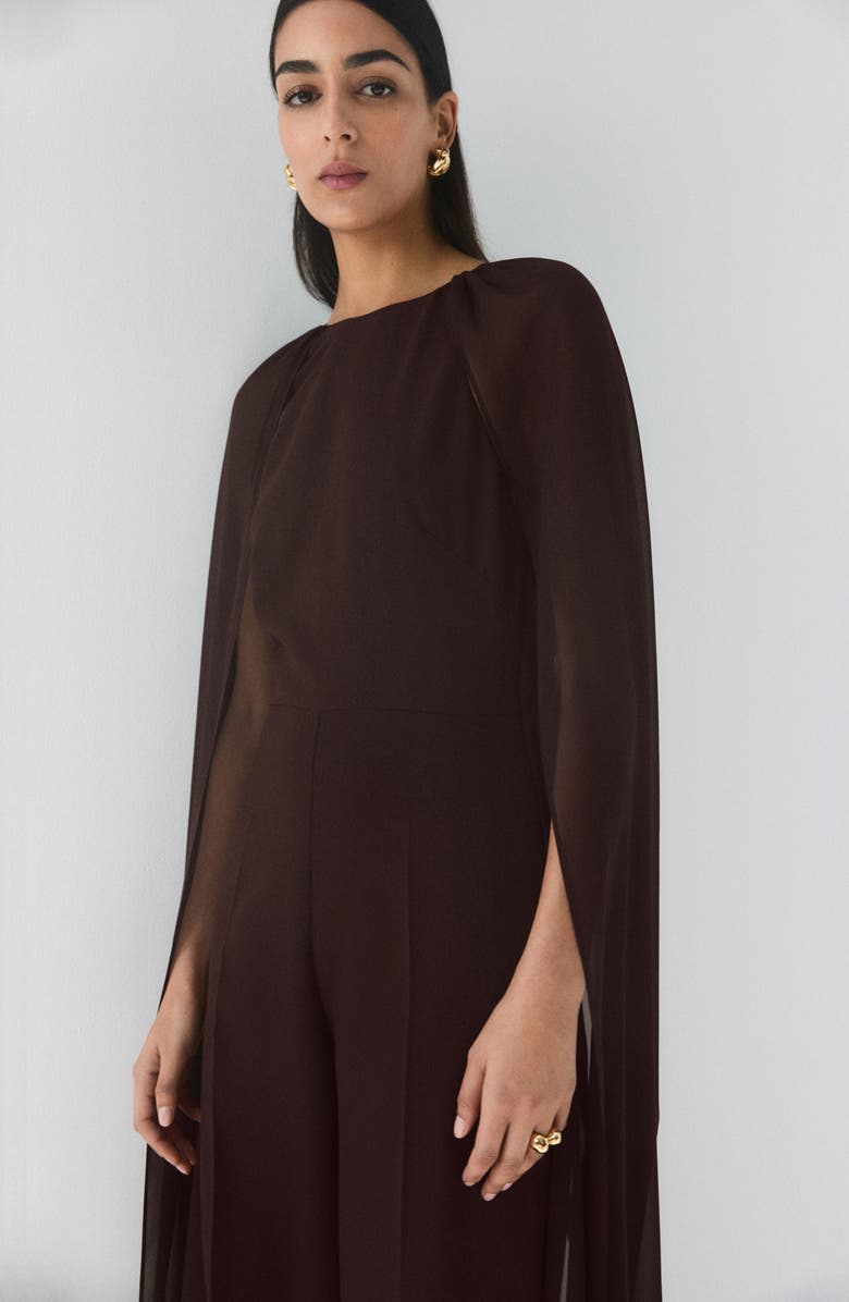 MANGO Capelet Sleeve Wide Leg Jumpsuit, Alternate, color, Chocolate