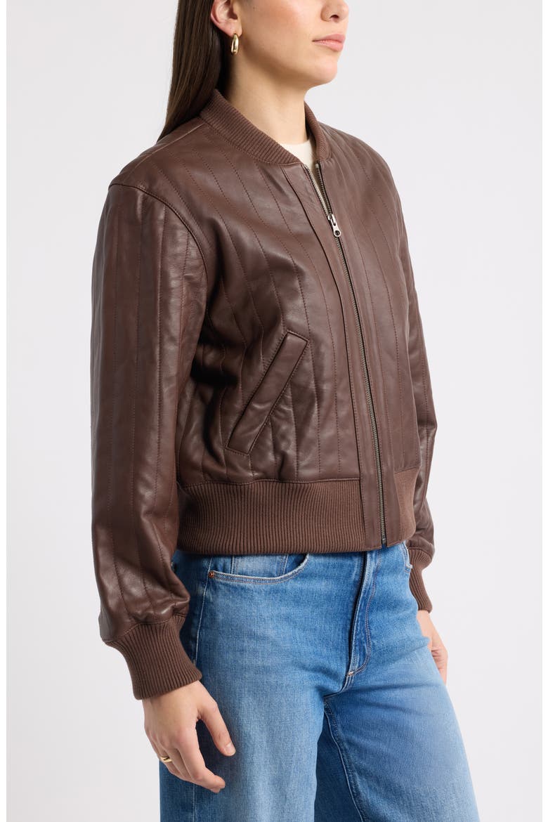 Quilted Leather Bomber Jacket, Alternate, color, BROWN CHICORY