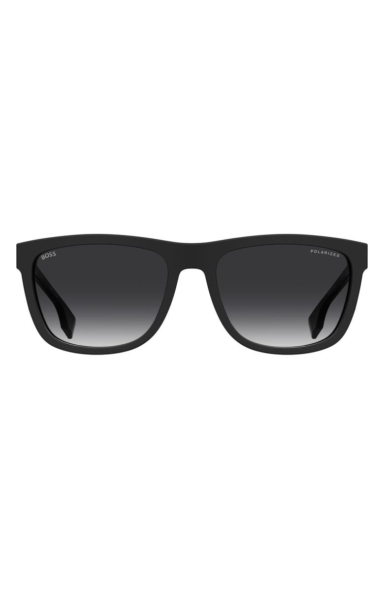 BOSS 58mm Polarized Square Sunglasses, Main, color, Black