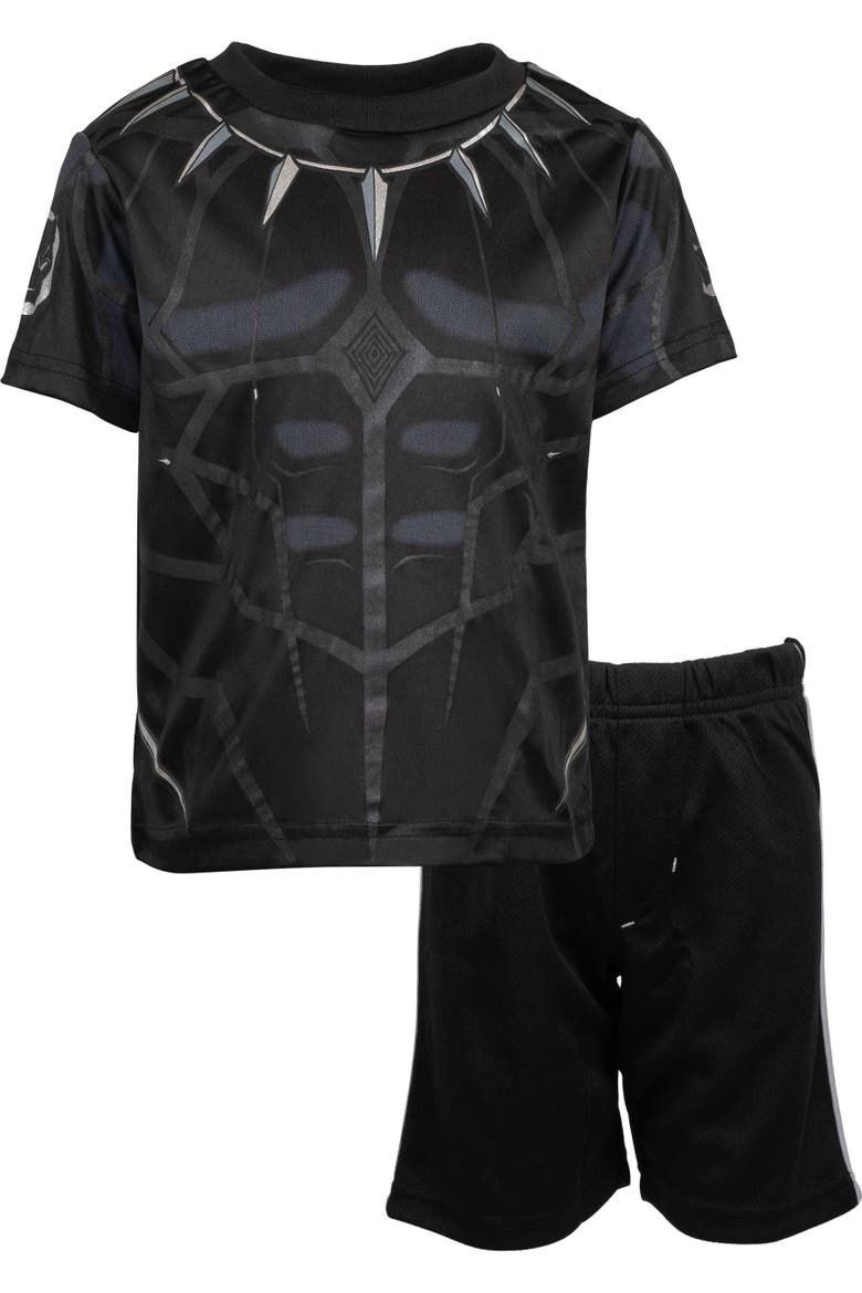 T-Shirt & Mesh Shorts Set, Alternate, color, Heather Grey Black