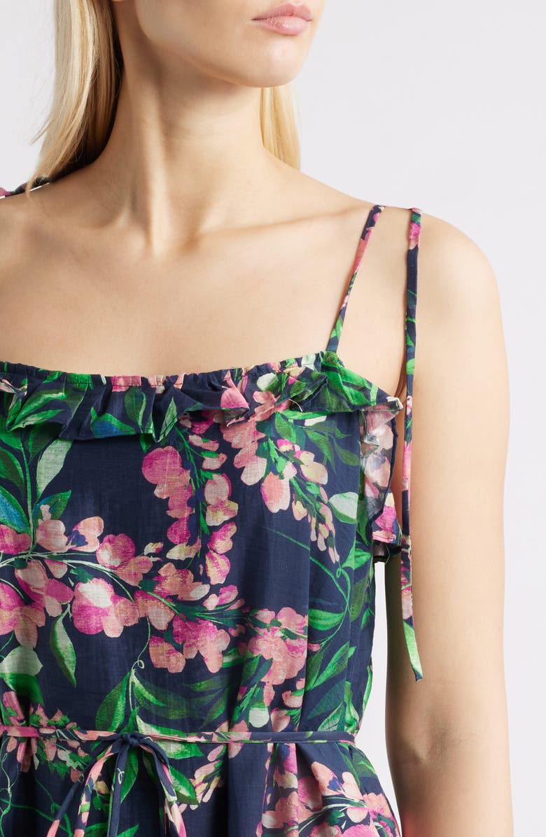 Julia Jordan Tie Strap Tiered Maxi Dress, Alternate, color, Navy Multi