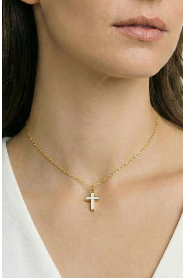 Mother-of-Pearl Cross Pendant Necklace, Alternate, color, GOLD