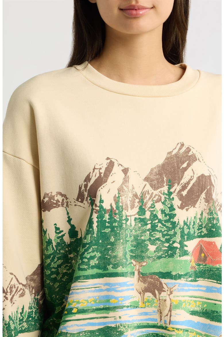Campsite Scene Graphic Oversized Sweatshirt, Alternate, color, SAND
